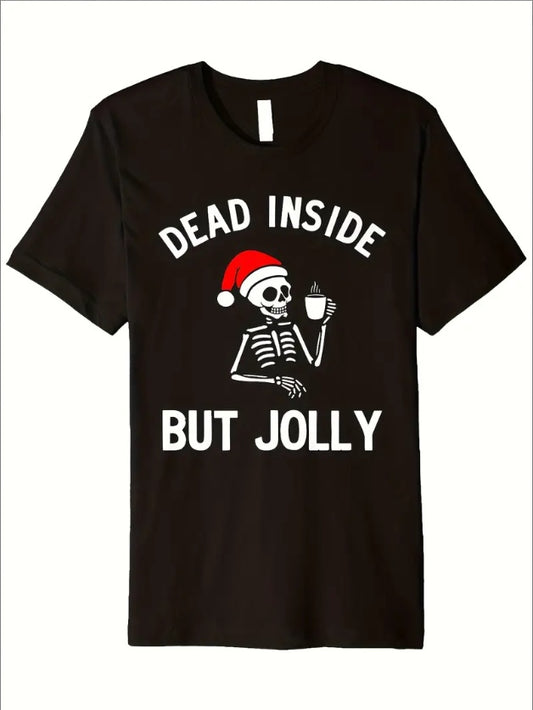 The Heart Is Dead, But The Jolly Funny Christmas Skull Wears A Santa Hat On His High-end T-shirt